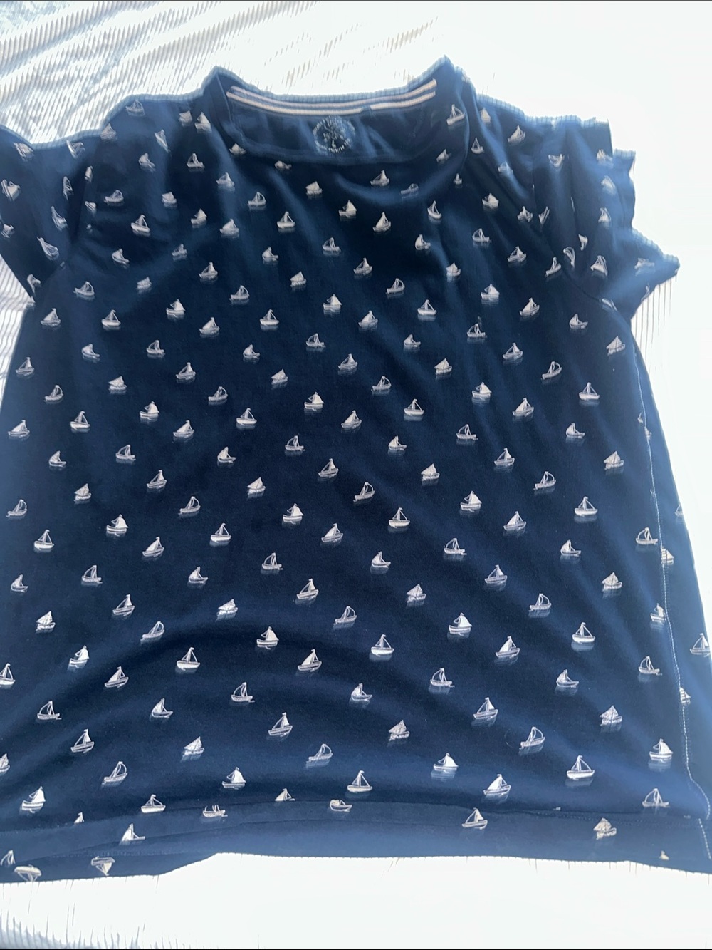 Navy Blue Sailboat Print women Tee